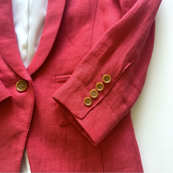 Smythe Les Vestes Linen Blazer Shawl Collar Size 6 Coral - Picture 5 of 7